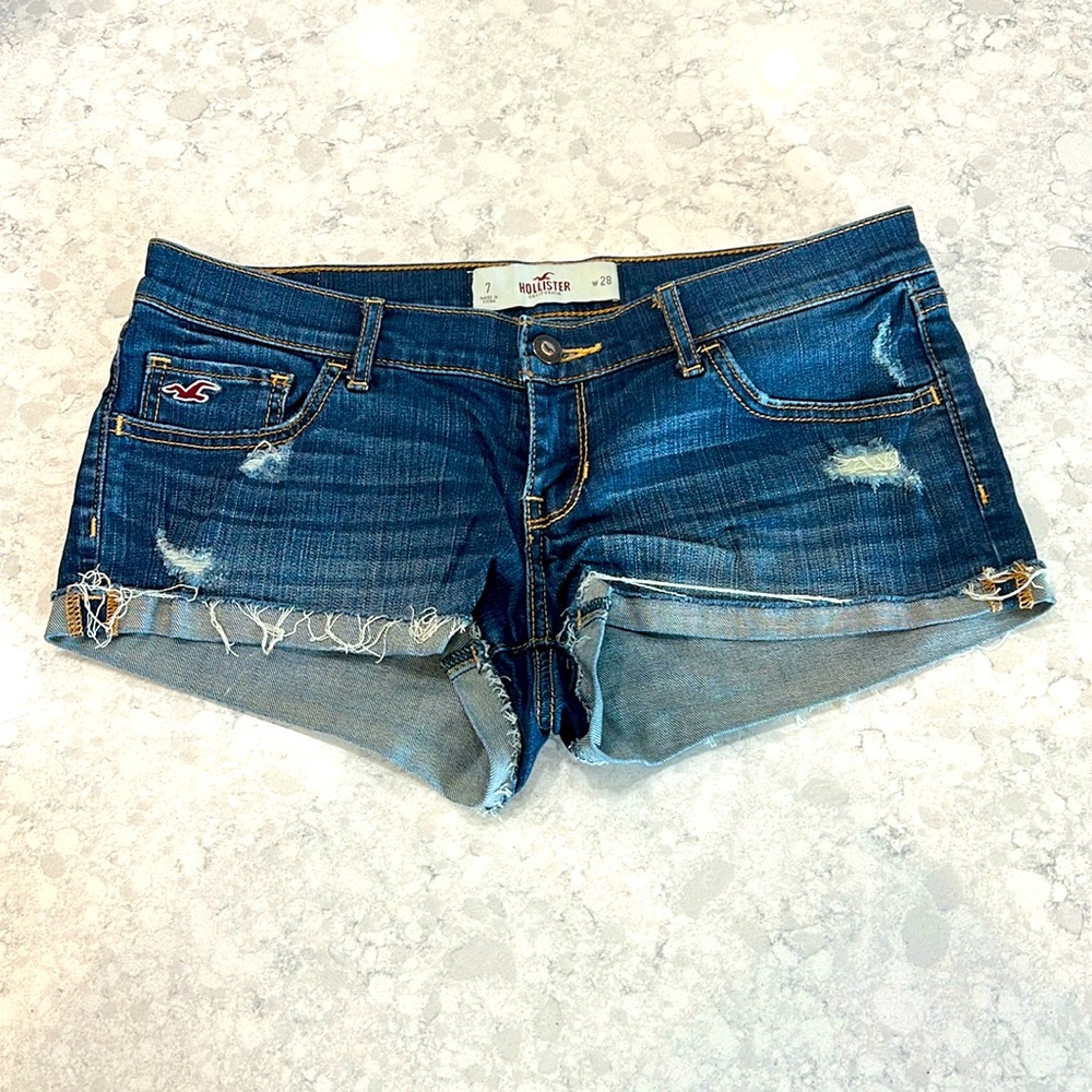 Hollister Dark Blue Distressed Denim Jean Shorts
